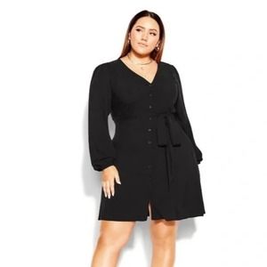 City Chic CCX Black Relax Me Button Down MINI long‎ sleeve Dress size Plus 20